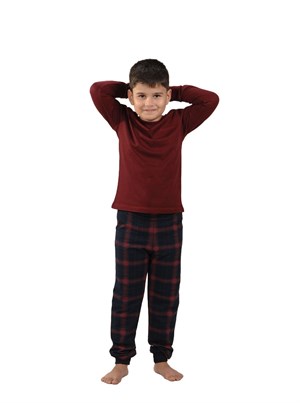 Malabadi Bordo Ekoseli Kışlık Erkek Çocuk Pijama Takımı 3002