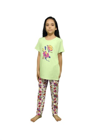 Malabadi Kız Çocuk Baskılı 3 Lü Yazlık Pijama Takımı Yeşil  4001