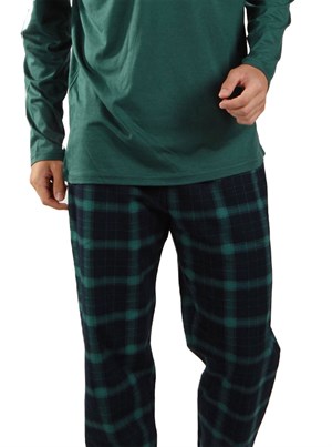 Malabadi Yeşil  Ekoseli  V Yaka Kışlık  Erkek Pijama Takımı 6014