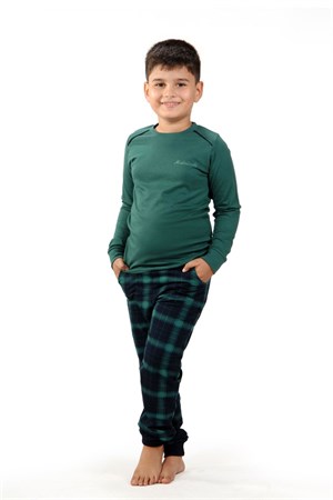 Malabadi Yeşil Ekoseli Kışlık Erkek Çocuk Pijama Takımı 3002